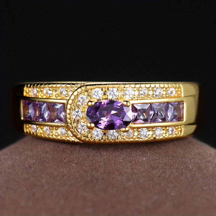 Χρυσό vintage δαχτυλίδι με μωβ ζιρκόνιο